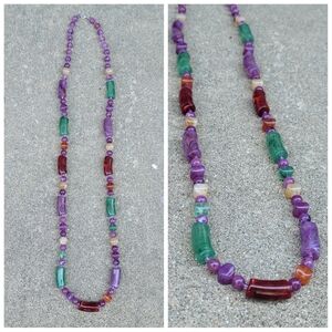 Vtg Acrylic Multicolor Multi Design Beaded Long Necklace Candy
